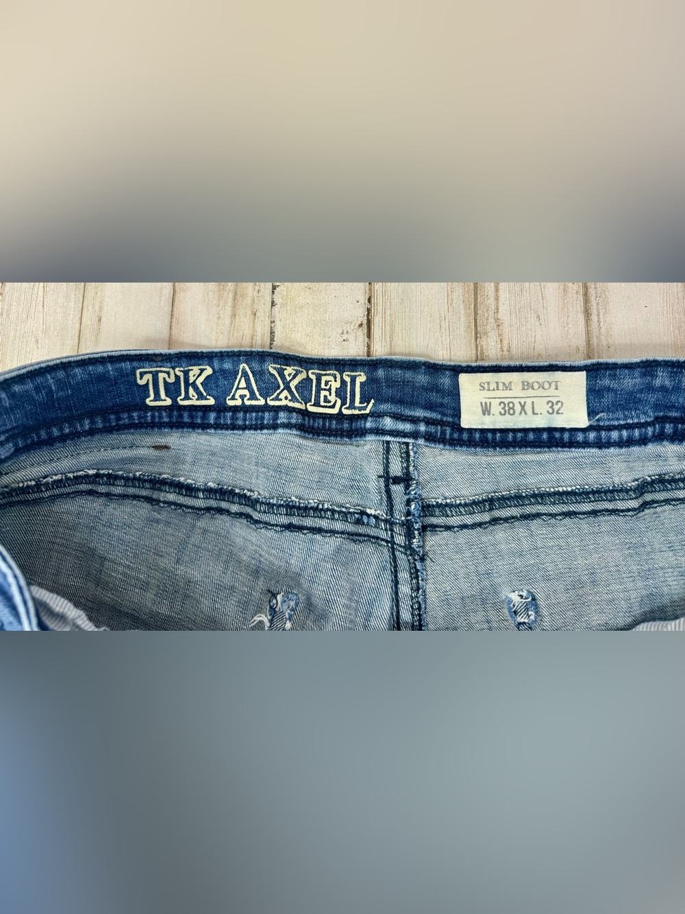 T.K. Axel Slim Boot Jeans Mens 38x31 Blue Denim Embroidery Western - Picture 5 of 12